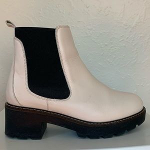 Anthropologie white leather chunky ankle boot